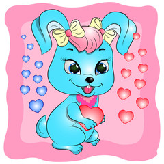  blue hare with hearts 