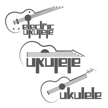 illustration consisting of three images of the ukulele guitar in the form of a symbol or logo
