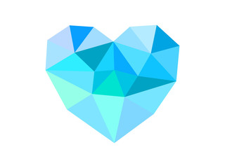 Blue heart isolated on white background. Geometric rumpled triangular low poly origami polygonal style gradient graphic vector illustration