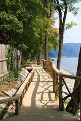 A walkway near the riverside; Korea summer; nobody.