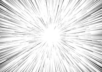 Background of radial lines for comic books. Manga speed frame, superhero action, explosion background. Black and white vector illustration
