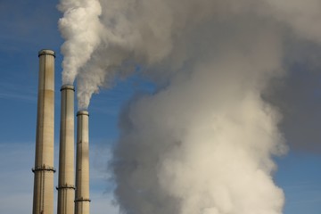 Smokestacks, emission clouds, coal fired power station, Wheatland