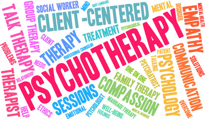 Psychotherapy Word Cloud on a white background. 