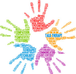 Talk Therapy Word Cloud on a white background. 
