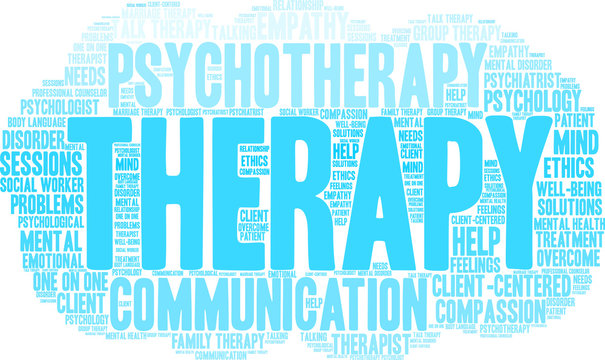 Therapy Word Cloud on a white background.