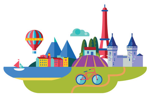 French travel vector flat style illustration