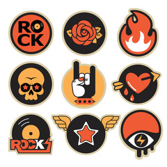 set of trendy rock and roll vector patches