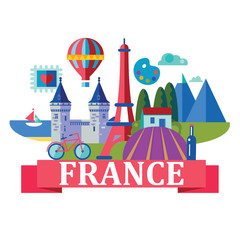 trip to France vector flat style illustration