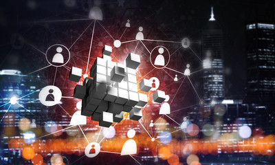 Concept of Internet and networking with digital cube figure on dark background