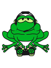 zocken gamer nerd geek zocken spielen controller konsole computer spiel spaß entspannt sitzend frosch klein süß niedlich quak comic cartoon clipart
