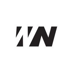 Initial letter WN, negative space logo, simple black color
