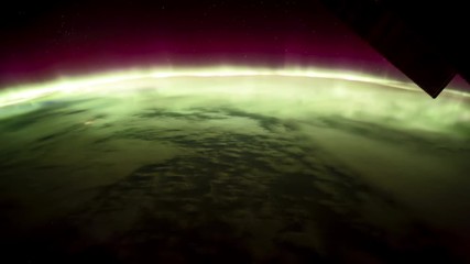 ISS view of rotating planet earth with aurora and star galaxy. Created from Public Domain images, courtesy of NASA JSC : http://eol.jsc.nasa.gov. - Powered by Adobe