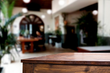 Empty wooden table and room interior decoration background, product montage display, window background