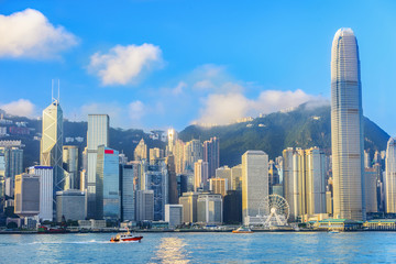 Hong Kong. Victoria Harbour and Hong Kong Central. Taken from Avenue of Stars. Located in Hong Kong. - obrazy, fototapety, plakaty