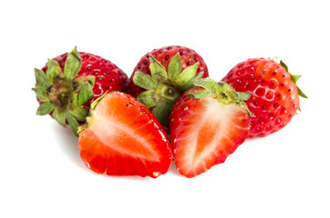 Group of of red ripe strawberry fruit isolated on white background