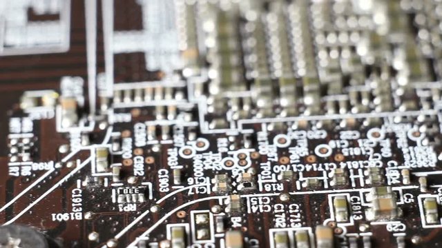 Computer circuit board close up, electronic technology background.
Electronic components on a computer board.
