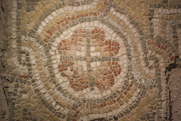 Byzantine floor mosaic. An ornament made of smalt slices.