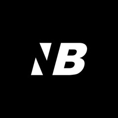 Initial letter NB, negative space logo, white on black background