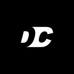 Initial letter DC, negative space logo, white on black background