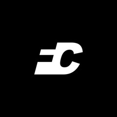 Initial letter FC, negative space logo, white on black background