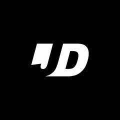 Initial letter JD, negative space logo, white on black background