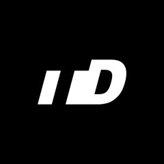 Initial letter TD, negative space logo, white on black background