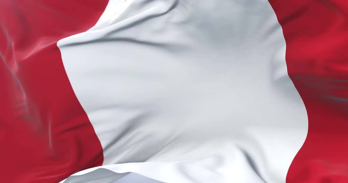 Peru flag waving at wind with blue sky in slow, loop