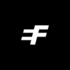 Initial letter EF, negative space logo, white on black background