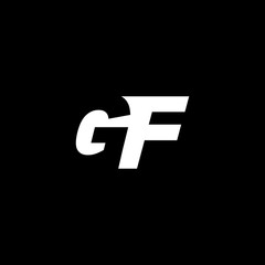 Initial letter GF, negative space logo, white on black background