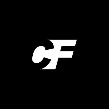 Initial letter CF, negative space logo, white on black background