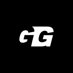 Initial letter GG, negative space logo, white on black background