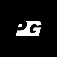 Initial letter PG, negative space logo, white on black background