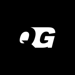 Initial letter QG, negative space logo, white on black background