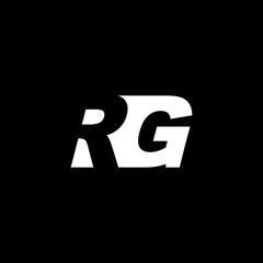 Initial letter RG, negative space logo, white on black background