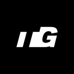 Initial letter TG, negative space logo, white on black background