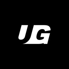 Initial letter UG, negative space logo, white on black background