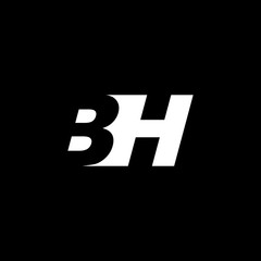 Initial letter BH, negative space logo, white on black background