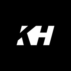 Initial letter KH, negative space logo, white on black background