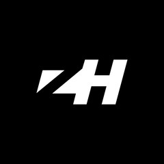 Initial letter ZH, negative space logo, white on black background