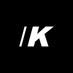 Initial letter IK, negative space logo, white on black background