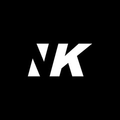 Initial letter NK, negative space logo, white on black background