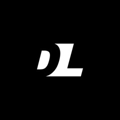Initial letter DL, negative space logo, white on black background