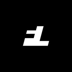 Initial letter FL, negative space logo, white on black background