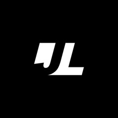 Initial letter JL, negative space logo, white on black background