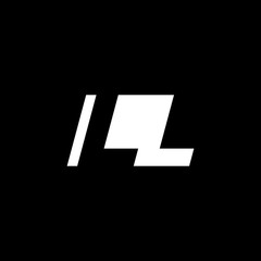 Initial letter LL, negative space logo, white on black background