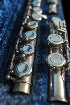 Transverse flute disassembled in its case