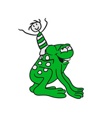 reiten junge kind spaß seitlich lachen lustig glücklich sitzend frosch klein süß niedlich quak comic cartoon clipart