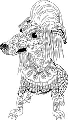 Portrait of an angry mongrel. Freehand sketch drawing for adult antistress coloring book