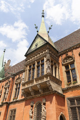 Fototapeta na wymiar Gothic Wroclaw Old Town Hall on market square, facade, Wroclaw, Poland.