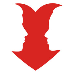 face of woman and man in profile on background of heart